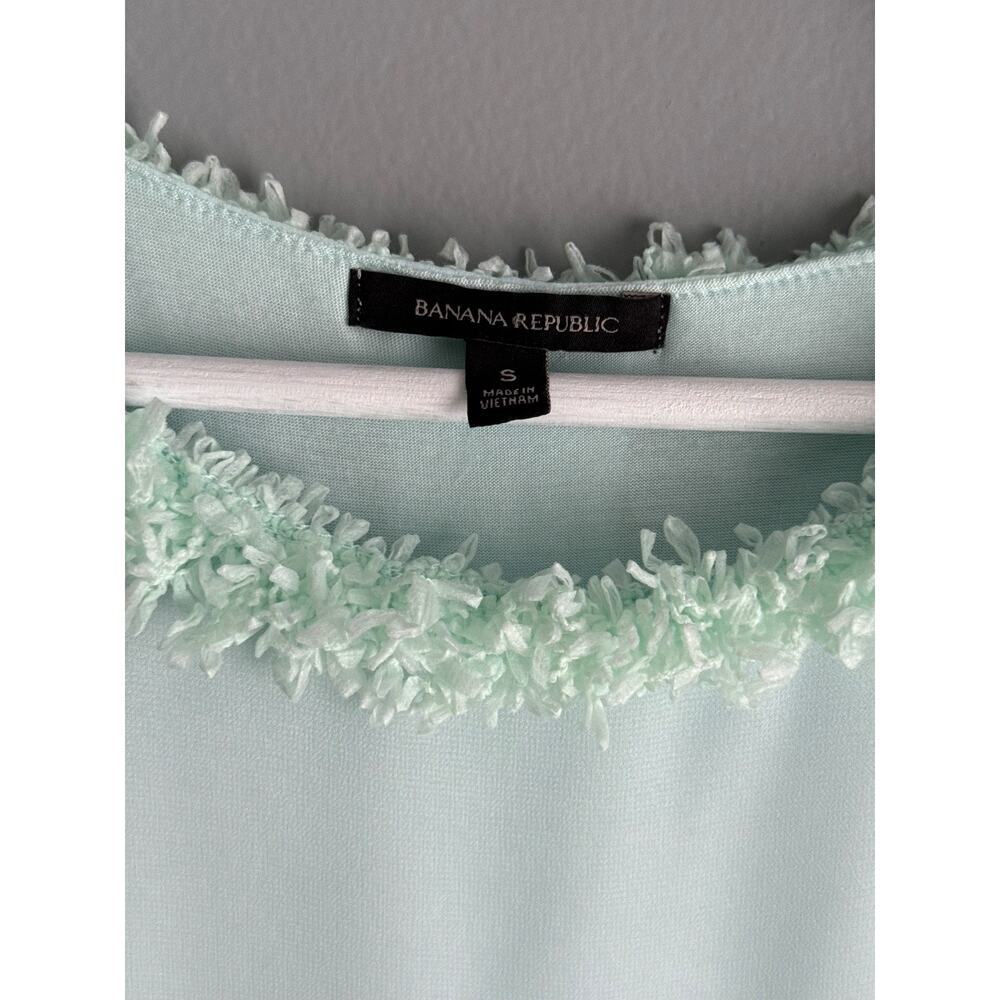Banana Republic Mint Chiffon Blouse Size S Floral Trim Neck Modal Romantic - Picture 2 of 6